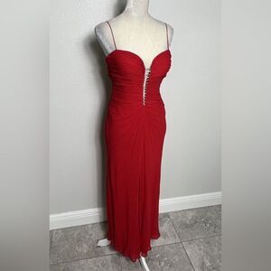 LILLIE RUBIN 14 Vtg 100%Silk Crepe Chiffon Sleeveless Rhinestone Maxi Dress Gown